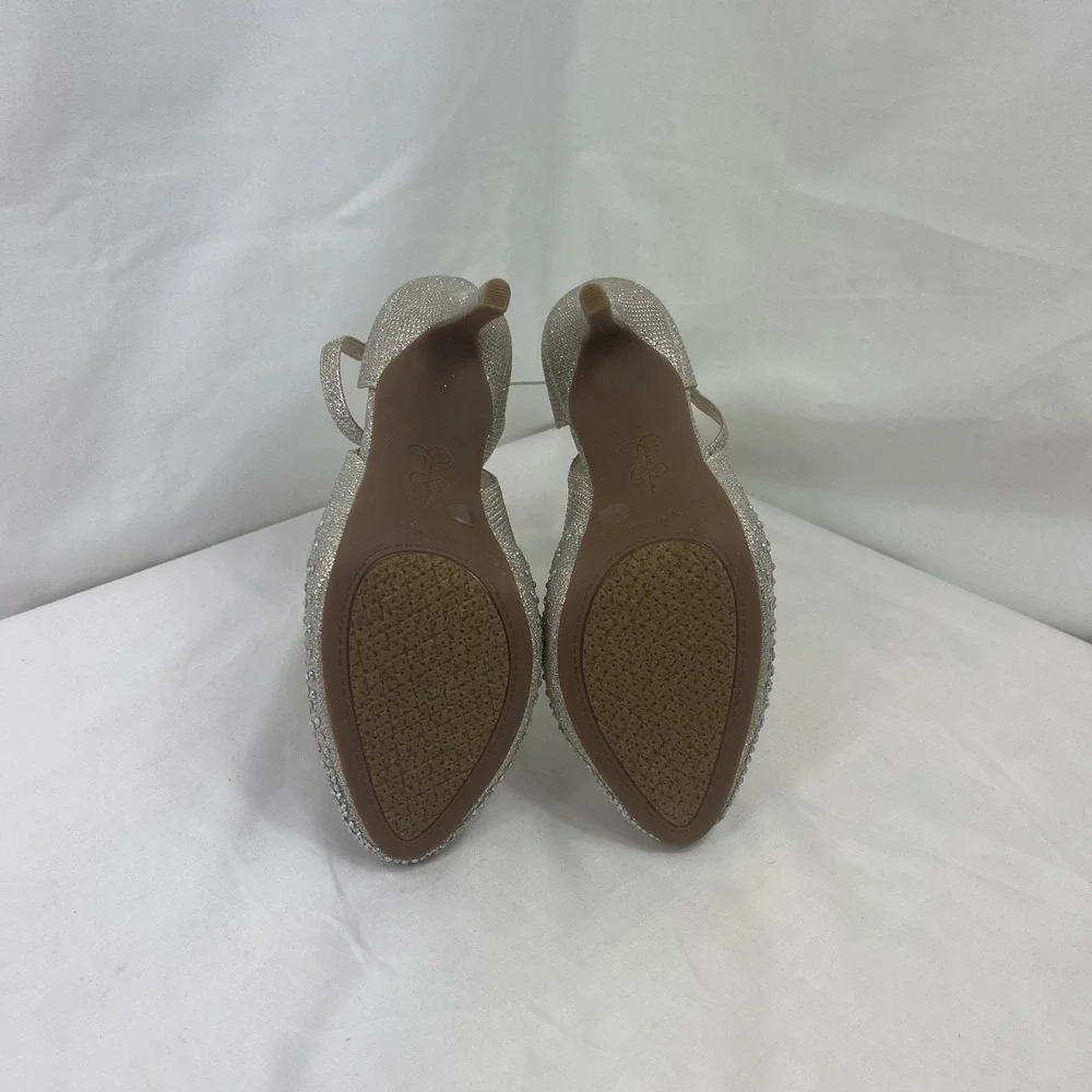 EUC JESSICA SIMPSON 7M Luvme 4 Silver White Sparkle Ankle‎ Strap Slight Platform